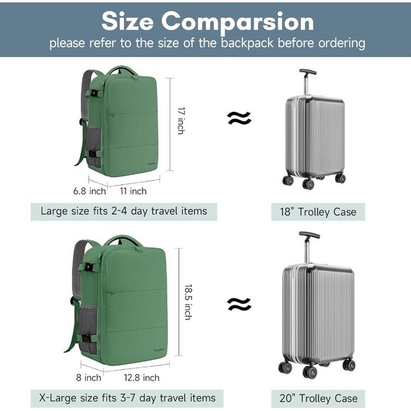 Taygeer Women's Peridot Green Travel Backpack Carry On 15.6inch Laptop Backpack - Picture 2 of 9